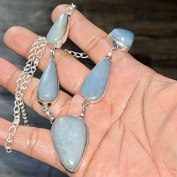 Blue Smooth Anhydrite Angelite Necklace 15”-16” - Picture 3 of 13